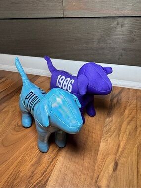 Set of Two PiNK Victoria’s Secret Plush Dogs- Blue and Purple